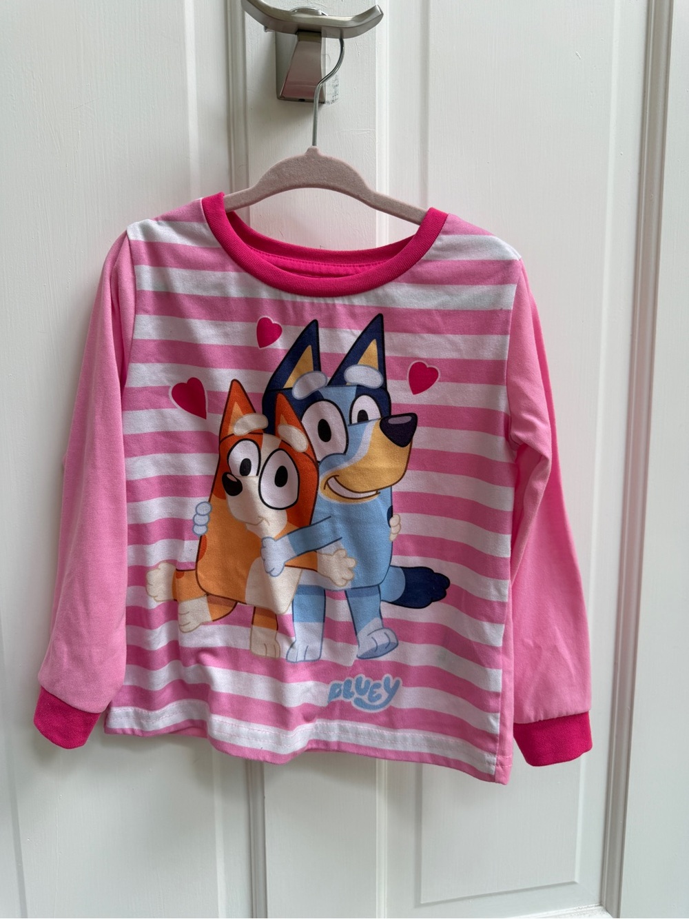 Bluey Girls 5 Bluey & Bingo Pink Striped Long-Sleeve Kids Pajama Top Shirt